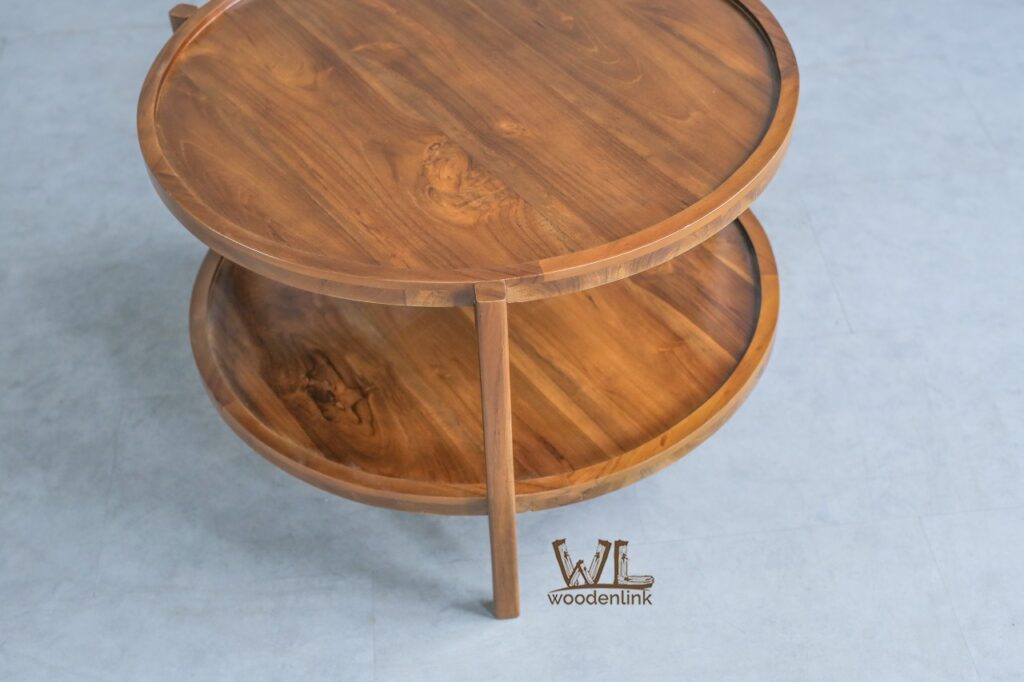 Custom Made Wood Furniture, Coffee table with shelves, teak wood coffee table, Round Coffee table, Made in Jepara, Woodenlink, Colt Coffee Table -04