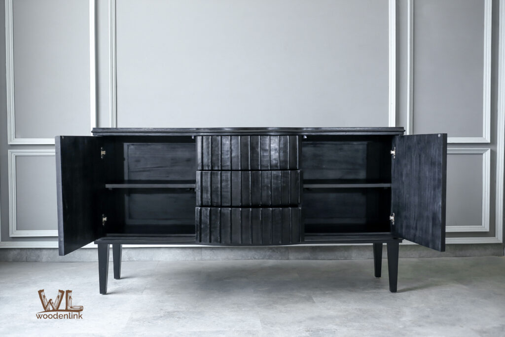 Wood, Elegant black sideboard, Corrugated drawer sideboard, Modern style cabinet, Woodenlink, Finn Side Board -03
