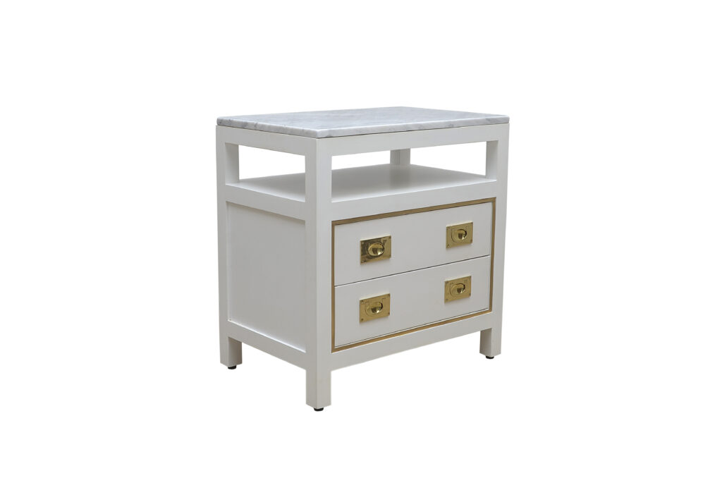Wood, Nightstand with gold accent, Marble nightstand, stylish nightstand with gold handle, elegant white finish, Woodenlink, Cynthia Side Table -03