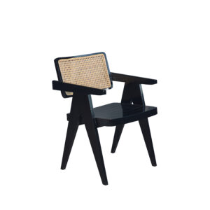 Wood, Chair from teak wood, dining chair black color, chair with wicker, Elegant wicker chair, Woodenlink, Karno Chair