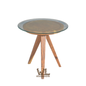 Wood, Round glass table with wooden legs, interior design, contemporary look, Woodenlink, Darma Side Table