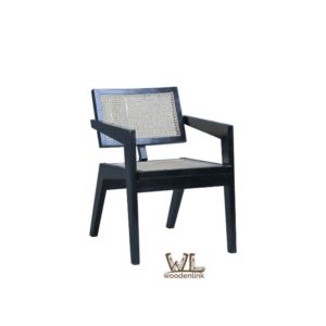 Wood, Chair from teak wood, dining chair black color, chair with wicker, Elegant wicker chair, Woodenlink, Kora Chair