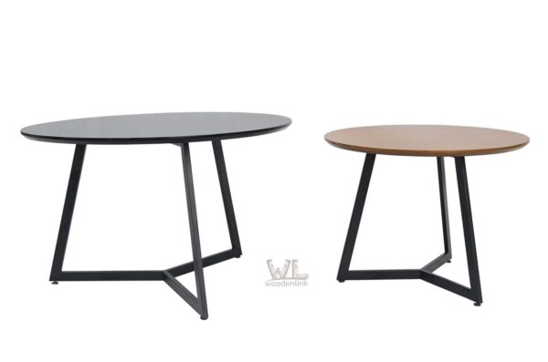 Wood, Two circular top tables, Coffee table with black and brown finish, iron black frame, Made in Jepara, Woodenlink, Duo Coffee Table -03