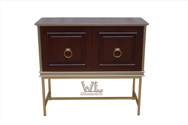 Wood, Compact Cabinet with Mahogany Wood, Champagne Finish Buffet, Iron base cabinet, Living Room Cabinet, Woodenlink, Cynthia Buffet -03
