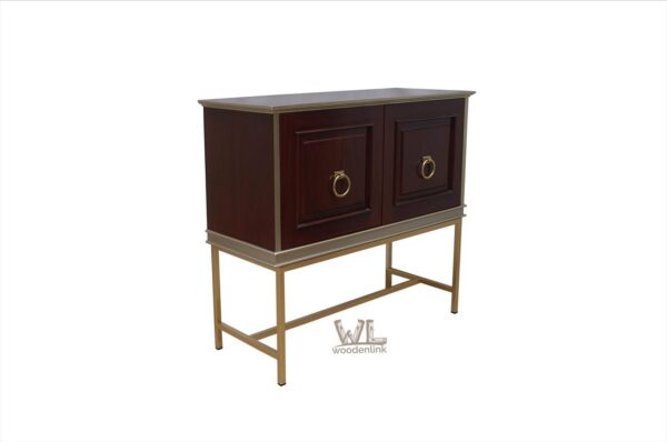 Wood, Compact Cabinet with Mahogany Wood, Champagne Finish Buffet, Iron base cabinet, Living Room Cabinet, Woodenlink, Cynthia Buffet -02