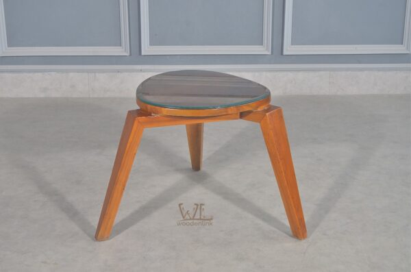 Wood, Side Table with wooden legs, Compact side table, Glass top coffee table with wood base, Woodenlink, Gemi Side Table -03