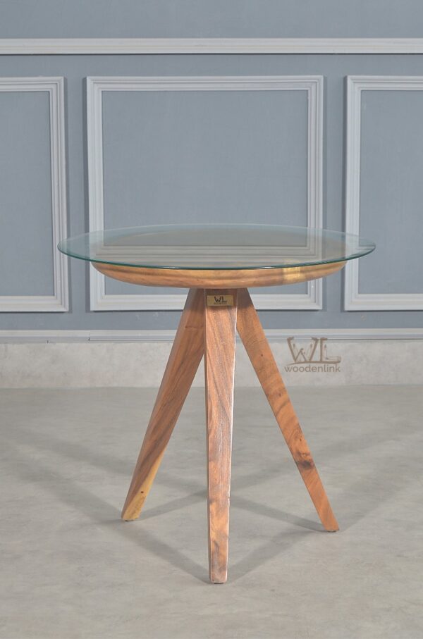 Wood, Round glass table with wooden legs, interior design, contemporary look, Woodenlink, Darma Side Table -02