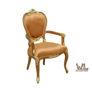 Wood, Chair for dining, stylish chair with gold finish, regal chair with brown finish and gold, chair with carving design, woodenlink, Mateo Dining Chair