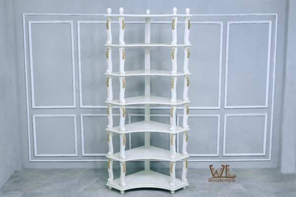 Wood, Shelves with white finish, Shelf with gold accents, Classic wooden shelf, Custom shelf from Indonesia, Woodenlink, Yates Shelf -02