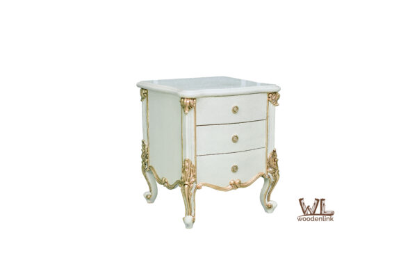 Wood, Side table with gold accent, carving side table with storage, Classic nightstand, Nightstand with gold detailing, Woodenlink, Gavira Nightstand