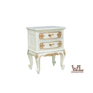 Wood, White and Gold night stand, Colonial design, Elegant Side Table, Woodenlink, Alfonso Nightstand
