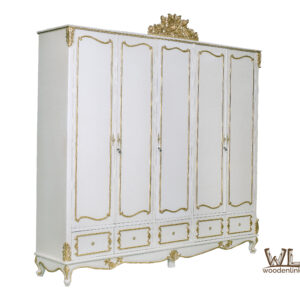 Wood, Gold Trimming Cabinet, White Armoire, Carving Cabinet, Woodenlink, Alfonso Cabinet