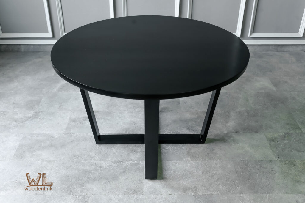 Wood, Sleek black table with round top, sturdy metal legs, elegant dining table, contemporary table, Woodenlink, Canada Dining Table -02