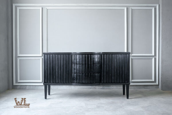 Wood, Elegant black sideboard, Corrugated drawer sideboard, Modern style cabinet, Woodenlink, Finn Side Board -02
