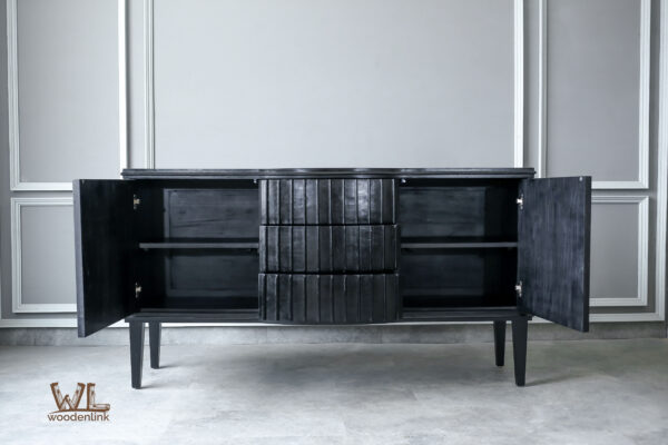 Wood, Elegant black sideboard, Corrugated drawer sideboard, Modern style cabinet, Woodenlink, Finn Side Board -03